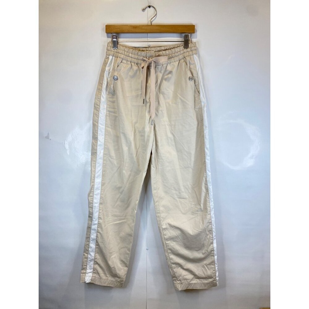 Maeve Anthropologie Tenley Twill Track Pants Tan White Tapered Size Small